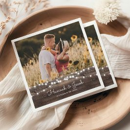 の素朴結婚木と糸のライト スタンダードカクテルナプキン