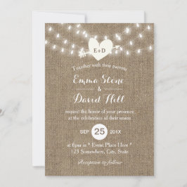 の素朴結婚Burlapストリングのライト矢印とハート 招待状