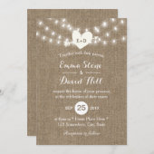 の素朴結婚Burlapストリングのライト矢印とハート 招待状 (正面/裏面)