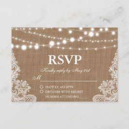 の素朴結婚Burlap String Lights Lace RSVPカード