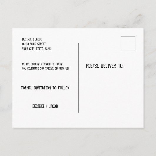 の素朴西結婚のブルスカルは日付を保存 案内ポストカード (裏面)