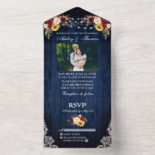 の素朴青い木結婚材のフローラライトレース写真 オールインワン招待状 (内側)