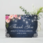 の素朴青結婚木ピンクのフローラジャイルライト サンキューカード (スタンド正面)