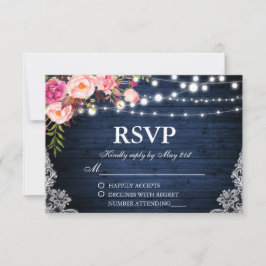 の素朴青結婚木フローラライトレースRSVP 出欠カード