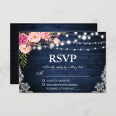の素朴青結婚木フローラライトレースRSVP 出欠カード (正面/裏面)
