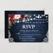 の素朴青結婚木ライトレースフローラRSVP 出欠カード (正面/裏面)