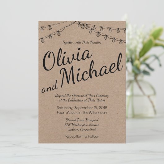 の素朴String Lights on Kraft紙 招待状 (スタンド正面)