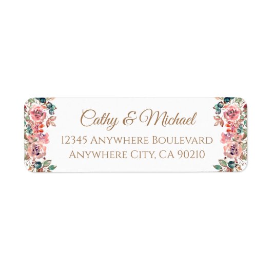 の素結婚気なエレガントほこりっぽいピンクのフローラアドレス ラベル (正面)