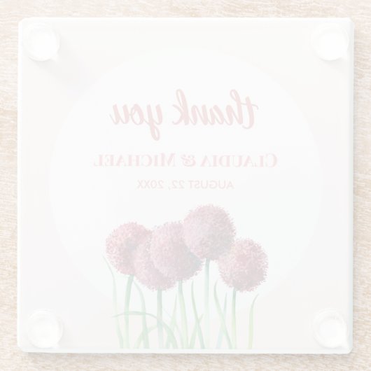 の紫結婚のピンクのアリウム花水色 ガラスコースター (裏面)