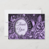 の紫結婚のフローラフレームエレガントヴィンテージ サンキューカード (正面)