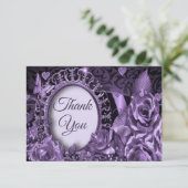 の紫結婚のフローラフレームエレガントヴィンテージ サンキューカード (スタンド正面)