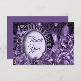 の紫結婚のフローラフレームエレガントヴィンテージ サンキューカード