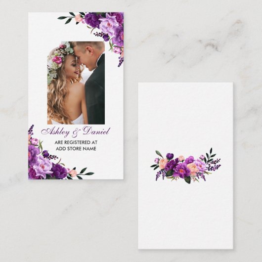 の紫結婚のフローラ写真レジストリ挿入カードG エンクロージャーカード (正面/裏面)
