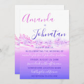 の紫結婚の海ブルーウェーブ海グラデーション 招待状 (正面/裏面)