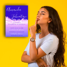 の紫結婚の海ブルーウェーブ海白 招待状