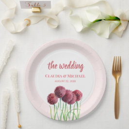 の紫結婚ピンクのアリウム花の水色スクア ペーパープレート