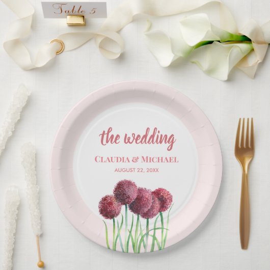 の紫結婚ピンクのアリウム花の水色スクア ペーパープレート (ウェディング)