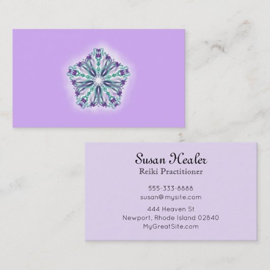 *~*の紫色のティール(緑がかった色)のラベンダーの星の治療師の曼荼羅 名刺 (正面/裏面)