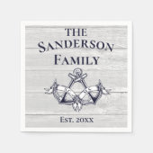 の結婚いかりネイビーブルーホワイト航海のウッド スタンダードカクテルナプキン (正面)