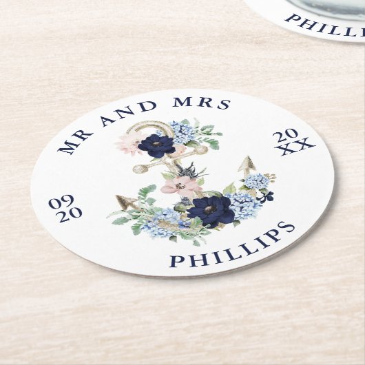 の結婚いかりフローラMR航海の・MRS ラウンドペーパーコースター (アングル)