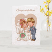 の結婚おめでとうグリーティングカード – 花嫁と カード (黄色い花)