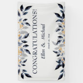 の結婚おめでとうバナエレガントー青金ゴールド 横断幕 (縦)