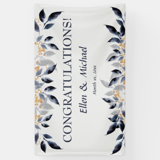 の結婚おめでとうバナエレガントー青金ゴールド 横断幕 (縦)