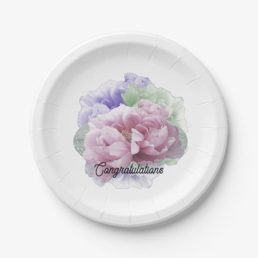 の結婚おめでとう牡丹紙プレート ペーパープレート (正面)