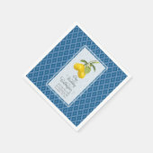 の結婚お祝いネイビーブルーホワイトレモンシトラス スタンダードカクテルナプキン (角)