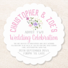 の結婚お祝いパーティの招待状チケット紙 ペーパーコースター