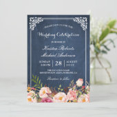 の結婚お祝いピンクフローラブルーシャルボード 招待状 (スタンド正面)