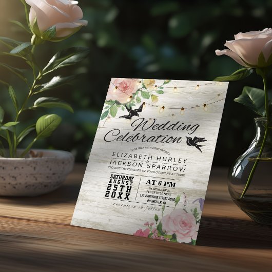 の結婚お祝いホワイトウッドフローラストリングライト 招待状