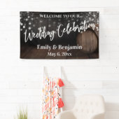 の結婚お祝い素朴木製バレルとライト 横断幕 (インサイチュ)