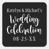 の結婚お祝い黒手書きスクリプト スクエアシール (正面)