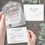 の結婚お祝いQRコードと写真 オールインワン招待状<br><div class="desc">招待状の家族と友人エレガントは、単に披露宴のみ結婚のお祝いと写真のオールインワンQRコード招待状とカスタム。このデザインでは、お客様が希望するRSVP方法を選択できま伝統的す。メールで送信する裂け葉書か遠くにら、のWebサイトに通じるスキャン可能なコードで結婚きる。さらに、すべての文言はシンプル、あなたの選択の任意の詳細を含むようにパーソナライズするである。黒とモダン白のオーバーレイデザインは、トレンディー手書き台本の書道、シックなタイプライターのスタイルタイポグラフィ、新婚カップルの1つの写真を特徴とする。(画像の配置のヒント：写真を正確に中央に配置する簡単方法は、Zazzleウェブサイトにアップロードする前にトリミングする。 QRコードを携帯電話でスキャンすることにより、ゲストは招待に応じ結婚てWebサイトに直接送信される。オンラインのrsvpプロセス減らは、カードがメールに失った入る可能性がある。また、食事の選択、食物アレルギー、曲の要求など頼の詳細な情報を得ることができるように、より汎用性が高い。すべてのレスポンス情報を削除カスタマイズすることができる。今回の招待はスタイリッシュお客さま頼の結婚皆様の新しい特別な日のお祝いに親切に返信する方法である。駆け落ちしたかどうか、より小さなミニマルかマイクロ結婚か、または特別な日のお祝いは土中の流行遅れのために再スケジュールされなければならなかった、パーティーがまだ開始された後に幸いなことに。新郎新婦おめでとう！</div>