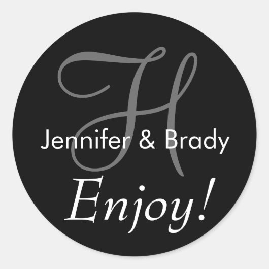 の結婚ことわざ新郎新婦モノグラムの好意ステッカー ラウンドシール (正面)