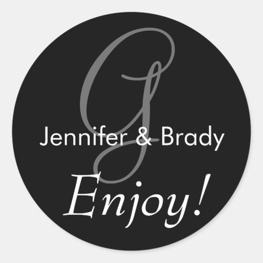 の結婚ことわざ新郎新婦モノグラムの好意ステッカー ラウンドシール (正面)