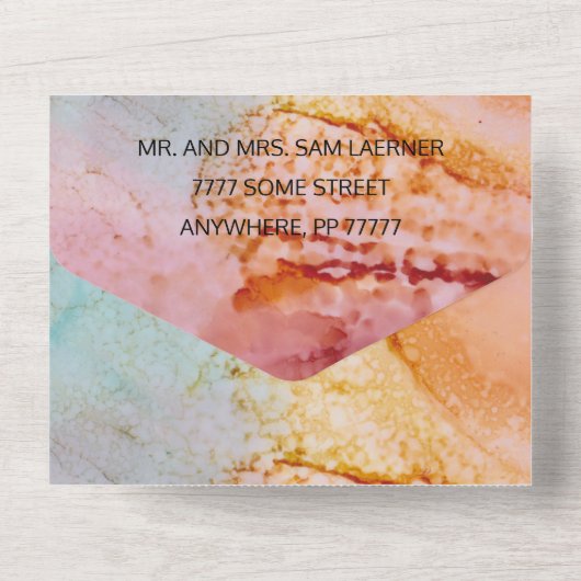 の結婚すべて1つの招待状水色の花 オールインワン招待状 (裏面)