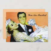 の結婚するヴィンテージレトロ 招待状 (正面/裏面)