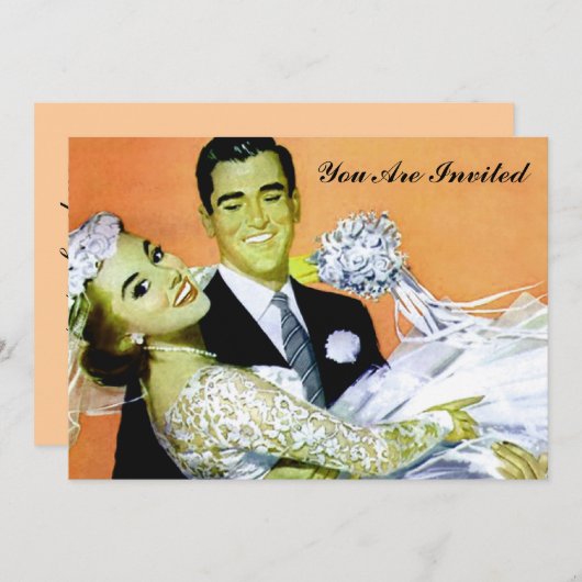 の結婚するヴィンテージレトロ 招待状 (正面/裏面)