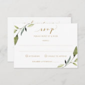 の結婚つる植物の食事の選択と歌の緑の金ゴールド 出欠カード (正面/裏面)