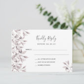 の結婚ほこりっぽいバラホワイトボタニカルRSVP 出欠カード (スタンド正面)