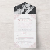 の結婚ほこりっぽいピンクの白い葉の写真主食RSVP オールインワン招待状 (内側)