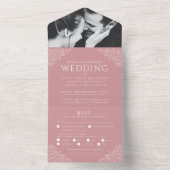 の結婚ほこりっぽいピンクの白葉色の写真の食事RSVP オールインワン招待状 (内側)