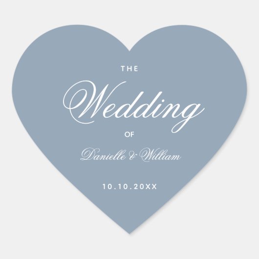 の結婚ほこりっぽい青いハート白エレガント書道 ハートシール (正面)