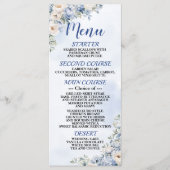 の結婚ほこりっぽい青い水の色のアイボリー花ディナー メニュー (正面)