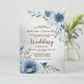 の結婚ほこりっぽい青い水色の花シルバー 招待状 (スタンド正面)