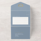 の結婚ほこりっぽい青い白金ゴールドハートモノグラムQR オールインワン招待状 (外側)