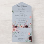 の結婚ほこりっぽい青とピンクの水の色フローラ オールインワン招待状 (内側)