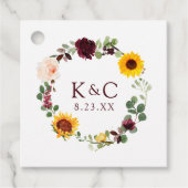 の結婚またはシャワーひまわり及びブルゴーニュバラ フェイバータグ (正面)